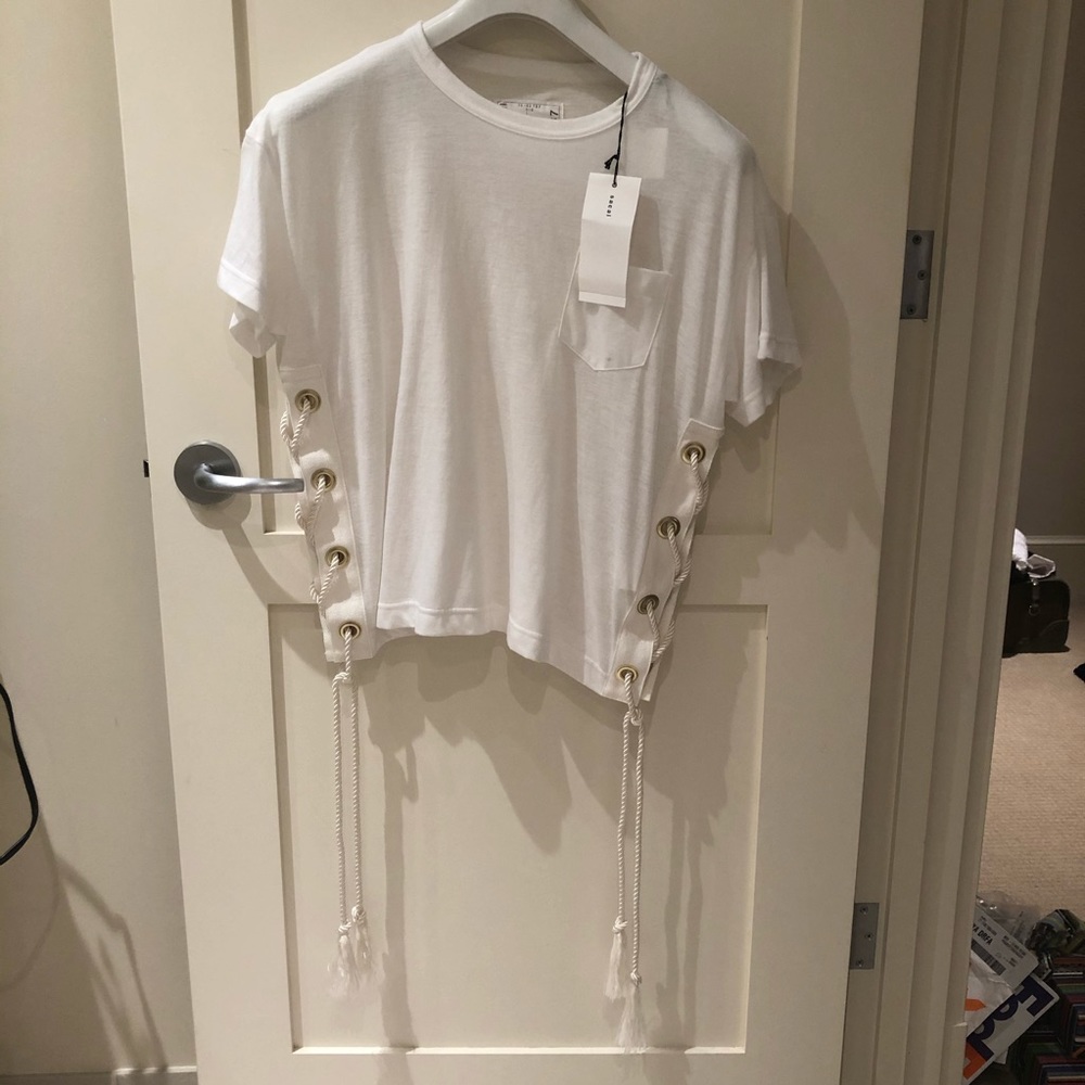 Boxy White Side Tie T-Shirt by Sacai